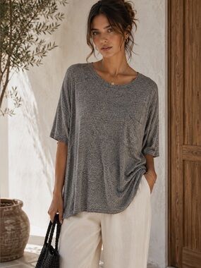 For The Republic Oversized Heather Gray Knit Top 1X
